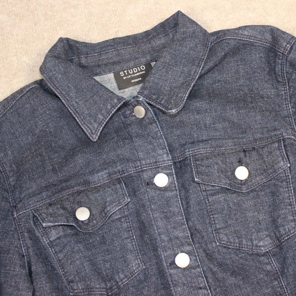 Studio by Liz Claiborne Womens Dark Wash Denim Jacket‎ Size 14W Indigo Blue